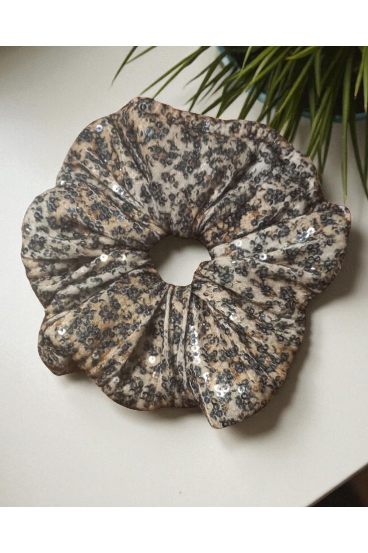 Melff-Women's Elastic Sequin Leopard Patterned Bagel Scrunchie Buckle 4