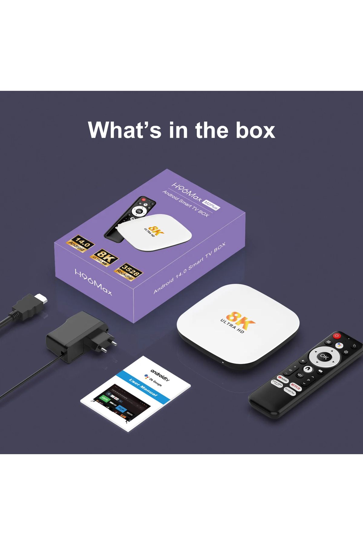 h96max-M2Plus 8K Android 14.0 Tv Box 4Gb+32Gb Media Player Air Mouse Wifi6 Bt 5.4 Ethernet Voice Command 6