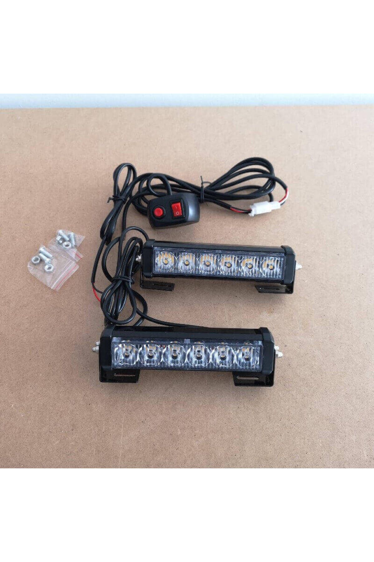 BGRJ Automotive-Yellow LED warning lights, 12-24V, 9-function strobes, grille or ceiling, with button 3