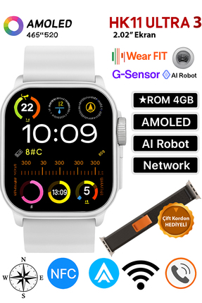 TECHNOMEN 2025 HK11 Ultra 3 Orjinal AI Robot AMOLED GPS NFC 4 GB ChatGPT Yere...