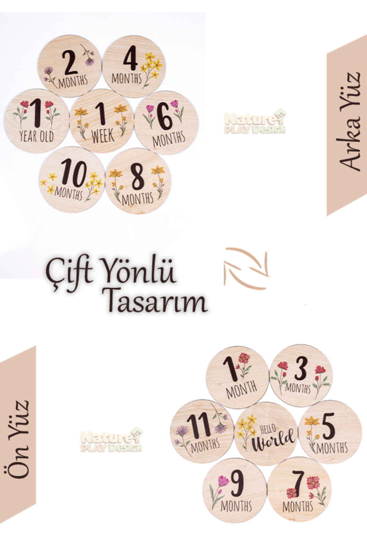 کارتهای حافظه ماهانه نوزاد به زبان انگلیسی، هدیه برای نوزاد با طراحی چوب طبیعی