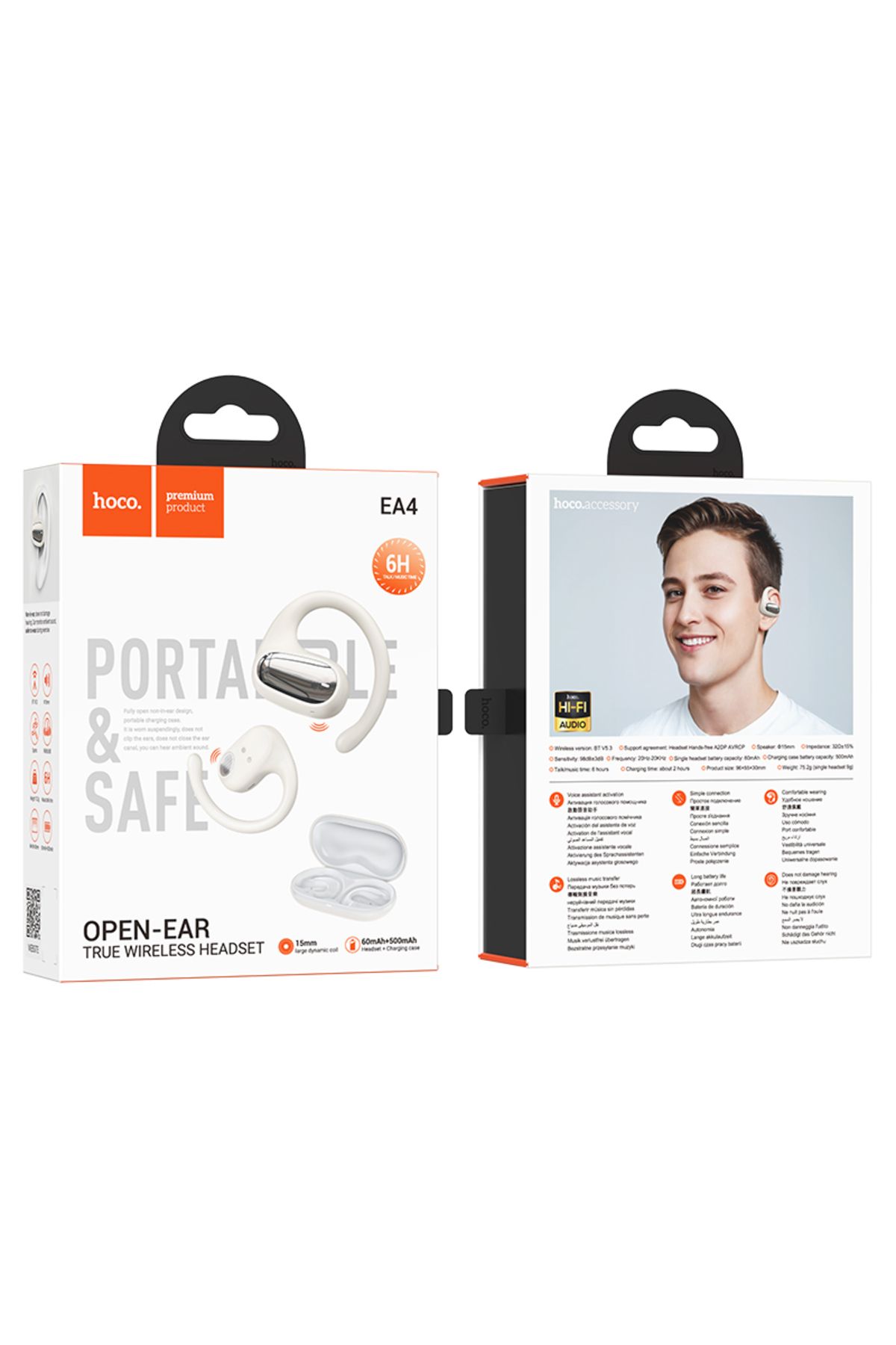REDz Accessories-Căști Bluetooth Hoco EA4 Open-Ear, capacitate 500mAh, autonomie baterie 6 ore, ergonomice, culoare crem 4
