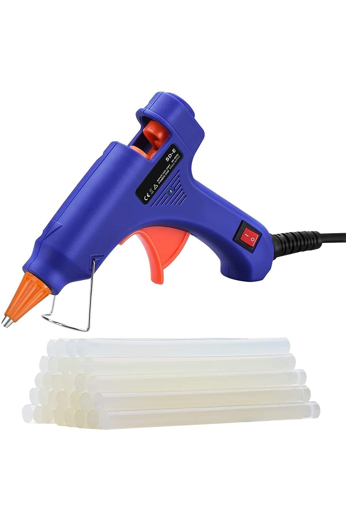 BİODATA Anahtar Korumalı 20watt Sıcak Silikon Tabancası ve 10 Adet Ince Çubuk Slikon Şeffaf Mum Yapıştırıcı