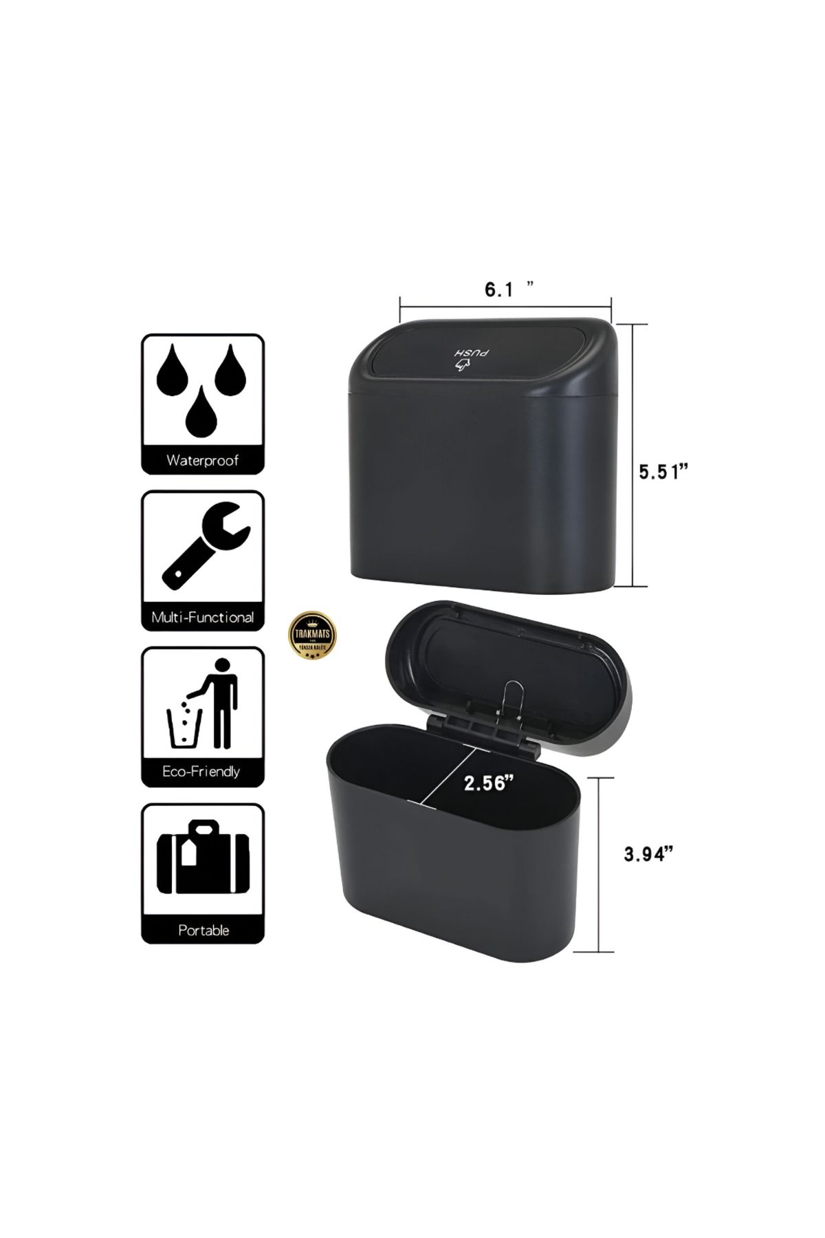 TRAKMATS %100 YÜKSEK KALİTE-Mazda 2 Hybrid Xp21 2022-2023-2024 Compatible Car Garbage Bin with Lid 5