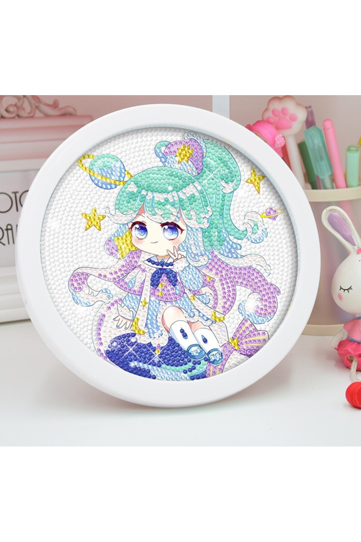 mentaş grup Boncuklu Kristal Taşlı Mozaik Elmas Boyama Prenses Model Çocukla İçin 20x20 Yuvarlak Çerçeveli Set
