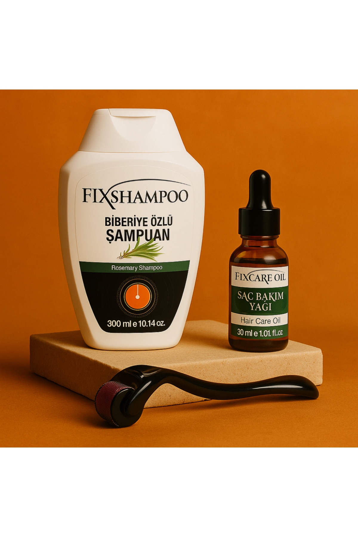 شامپو عصاره رزماری + روغن فیکس کر + فیکس رول | ست مراقبت از موی گیاهی ضد ریزش — FIX-SH16032015