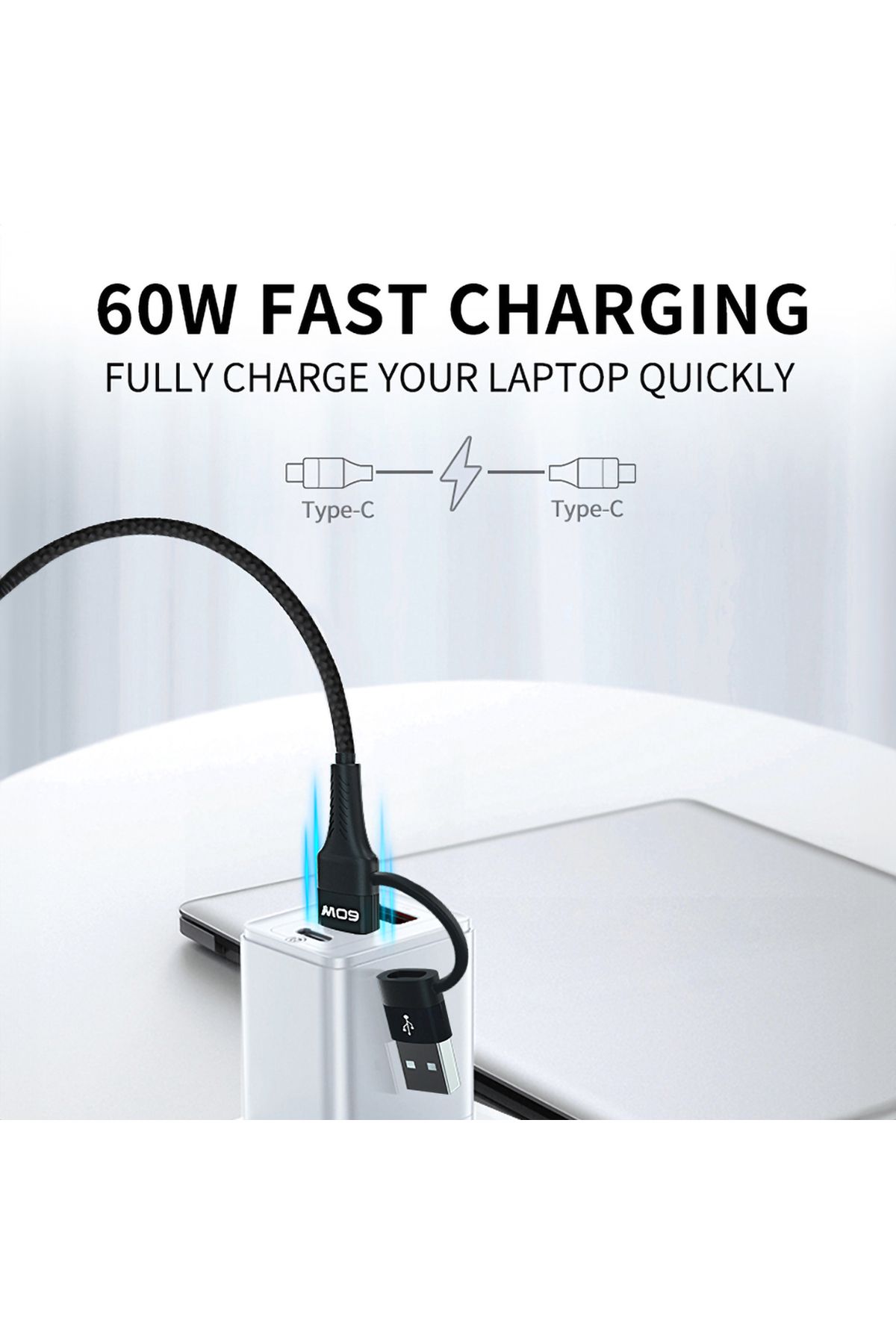WOZINSKY-Cablu universal 4 în 1 2x USB-C 1x USB-A 1x Lightning 60W 1m Negru 7