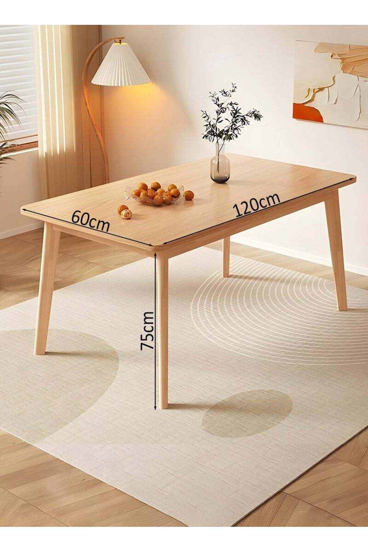 Taimi-طقم طعام من 5 قطع، طاولة طعام مستطيلة بنية اللون، 120×60×75 سم، مع 4 كراسي بيضاء بمقاعد ناعمة مبطنة. 6