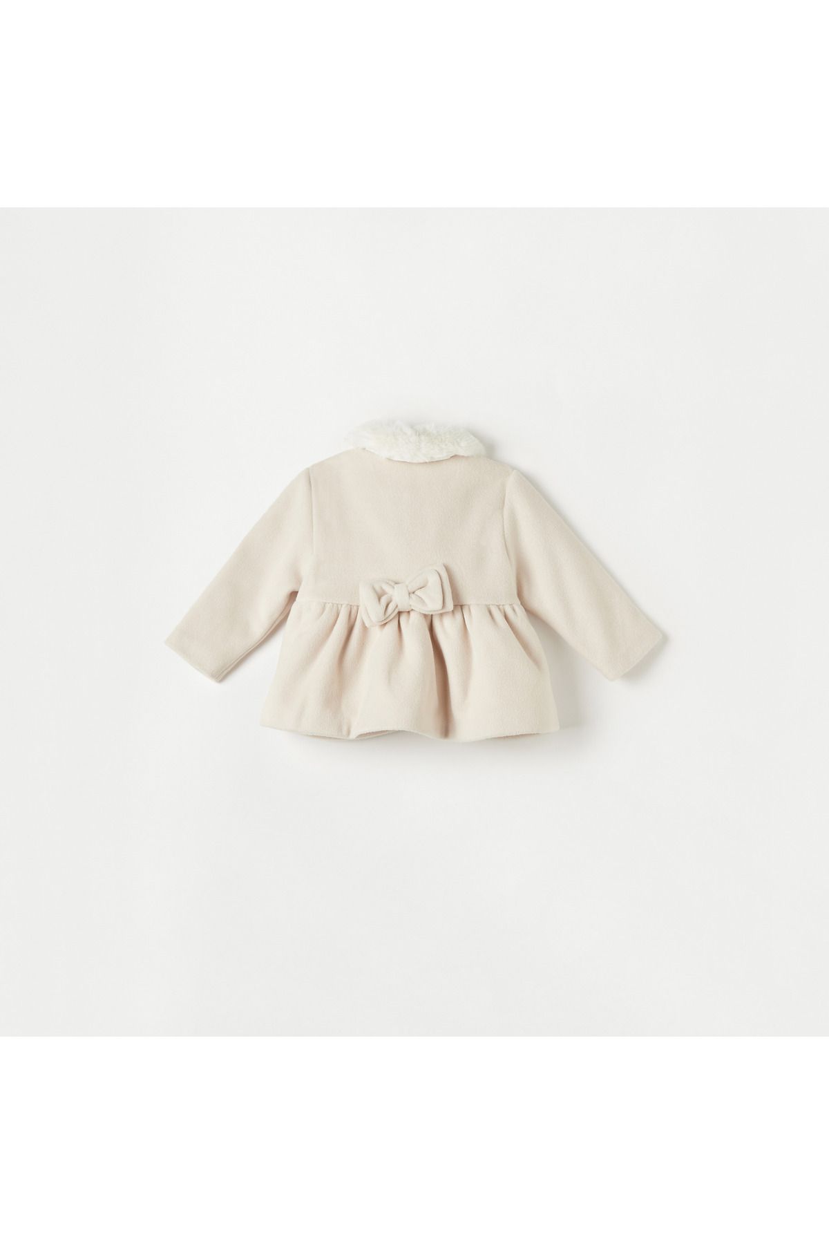 giggles-Textured Faux Fur Jacket with Button Closure and Bow Detail 2