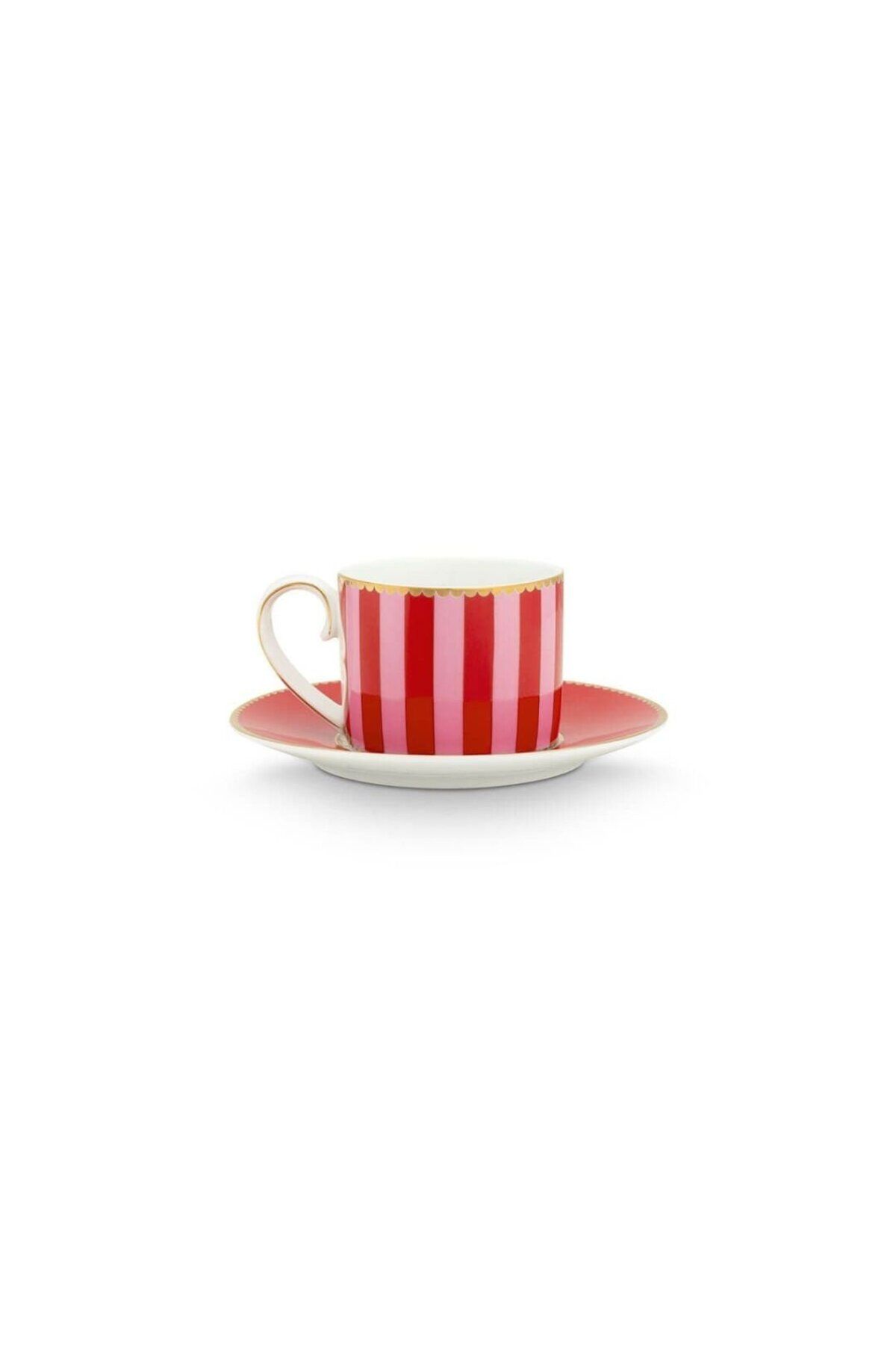 Pip Studio-Espresso cup with saucer, Pip Studio, 125ml, Stripes Red and Pink, Love Birds collection 3
