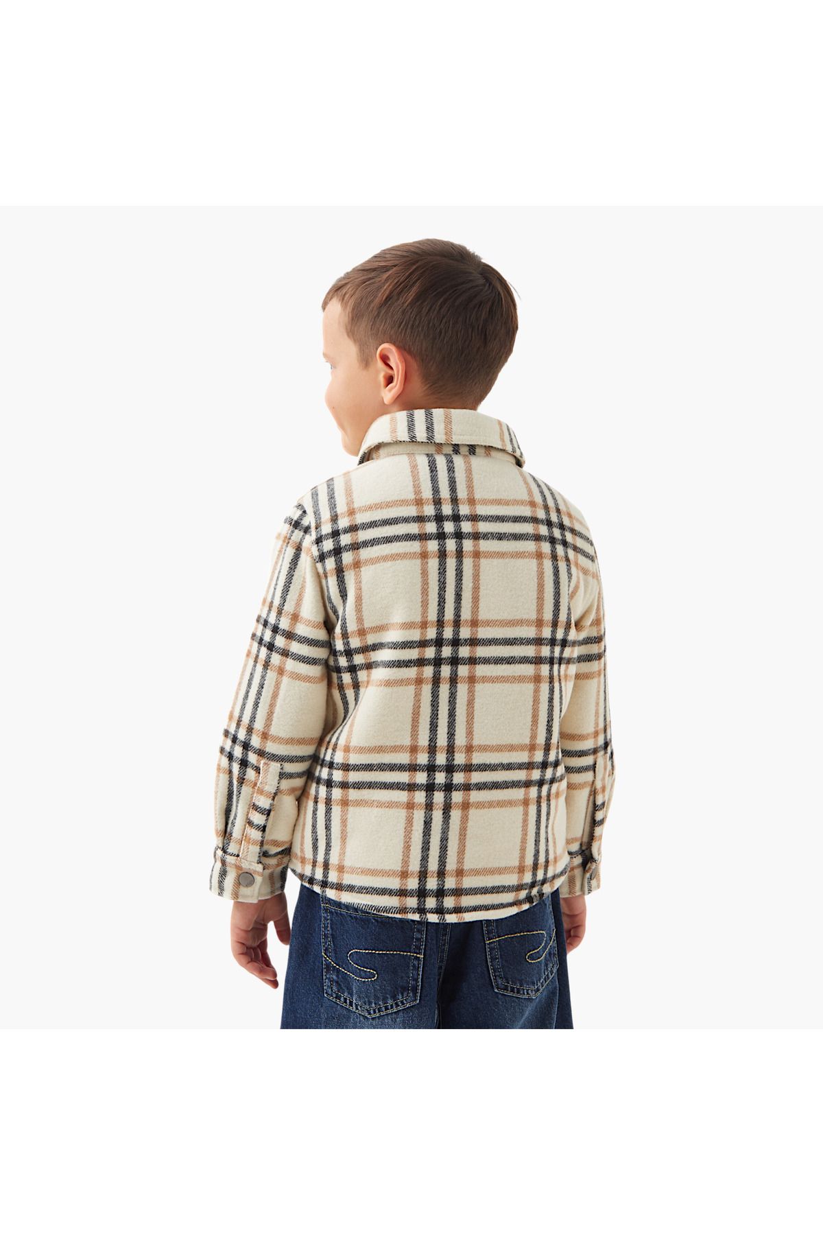 ELIGO-Checked Heavy Jacket with Pockets and Snap Button Closure 3