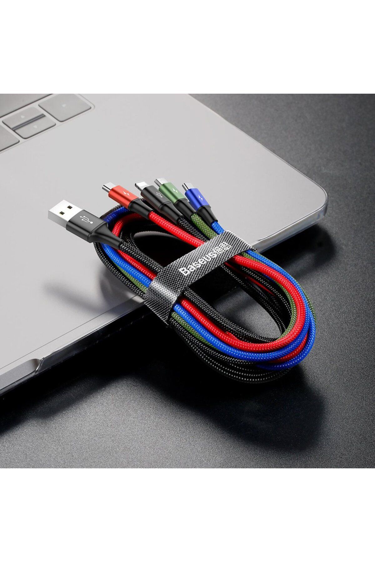 Baseus-Cablu USB 4 în 1 2 x iPhone Lightning USB-C microUSB Nylon Împletit 3.5A 1.2m Negru 7