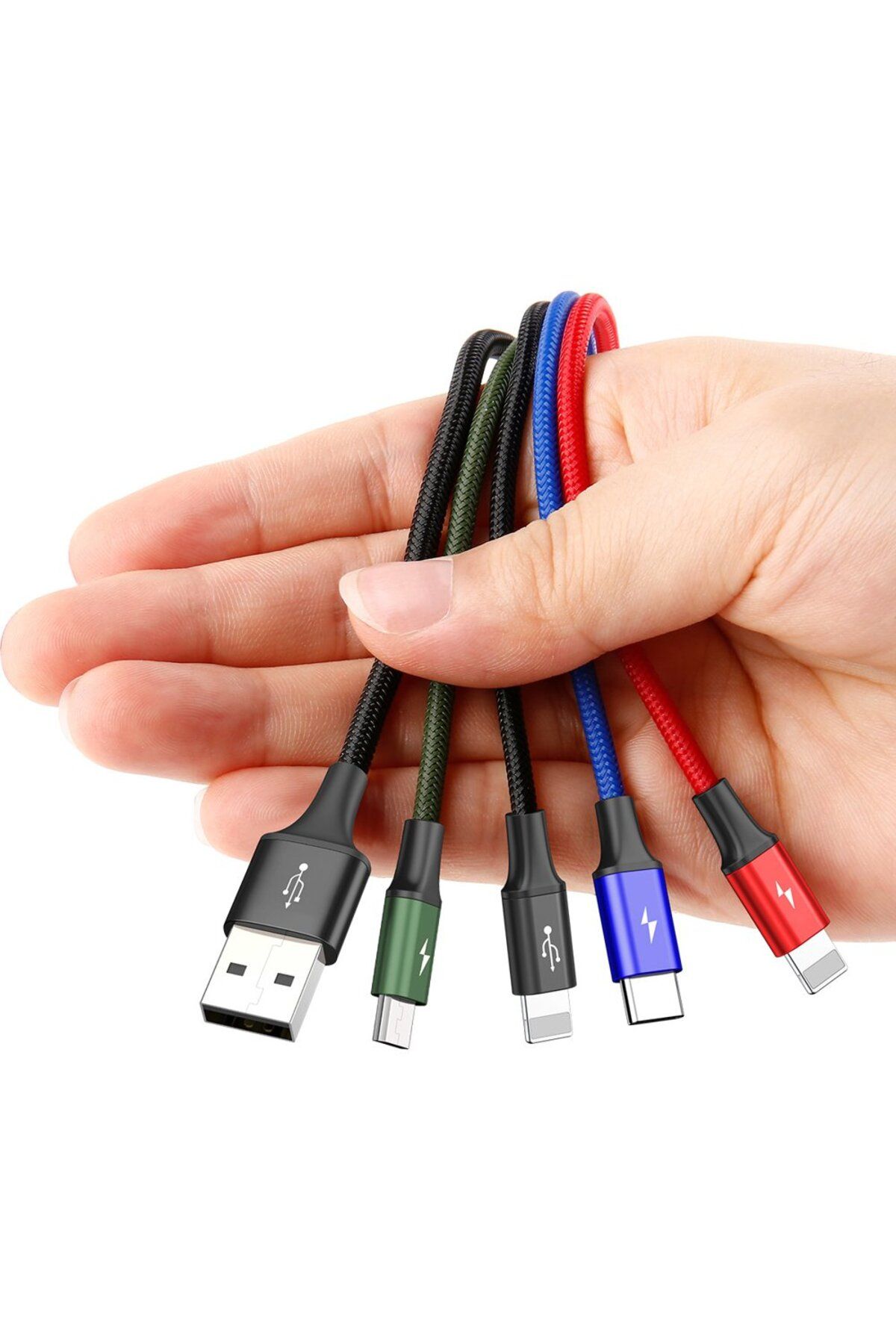 Baseus-Cablu USB 4 în 1 2 x iPhone Lightning USB-C microUSB Nylon Împletit 3.5A 1.2m Negru 5