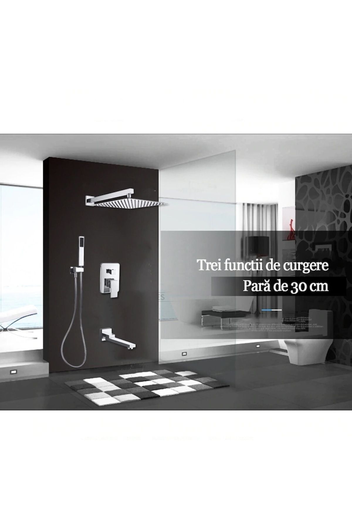 CasaVie-Shower set with square hand shower 30 cm side, with built-in mixer, 3 water flow functions, silver 3