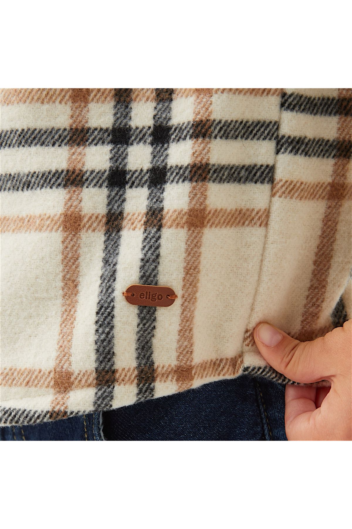 ELIGO-Checked Heavy Jacket with Pockets and Snap Button Closure 5
