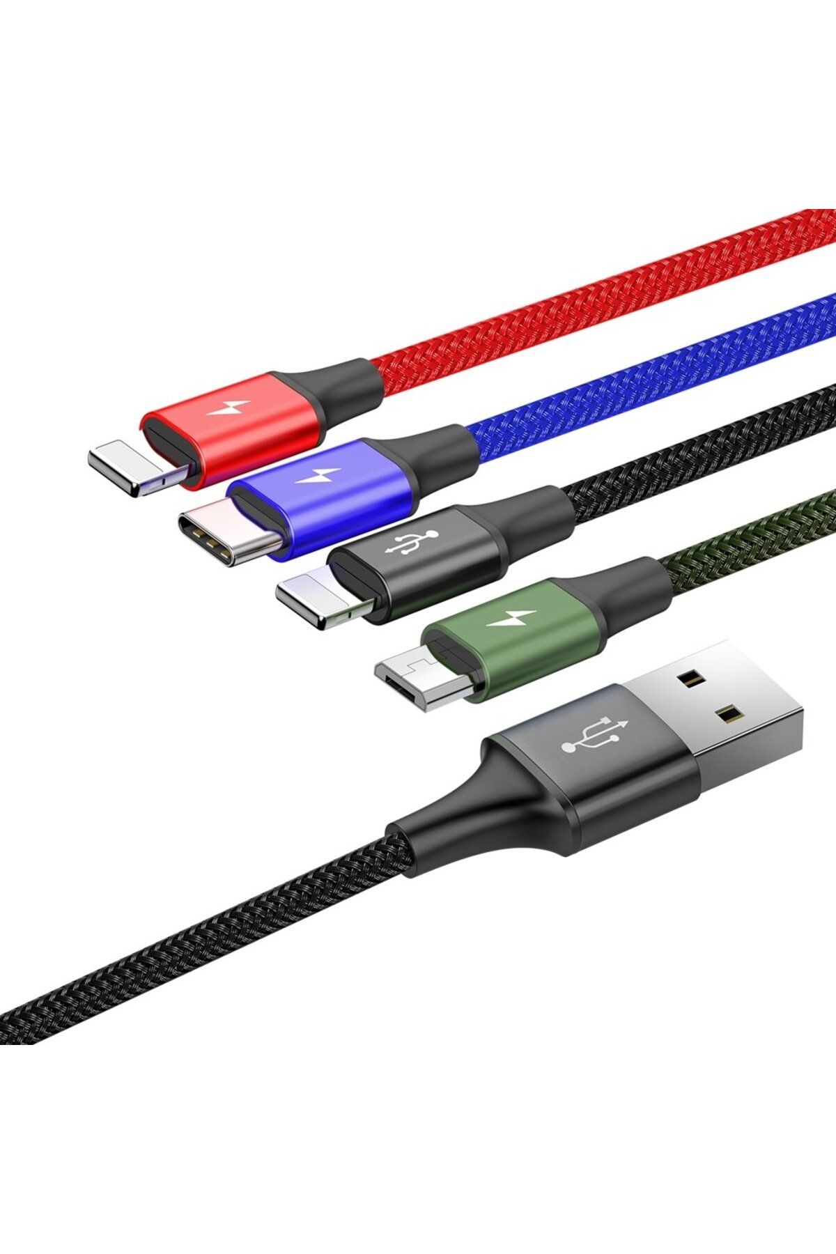 Baseus-Cablu USB 4 în 1 2 x iPhone Lightning USB-C microUSB Nylon Împletit 3.5A 1.2m Negru 4