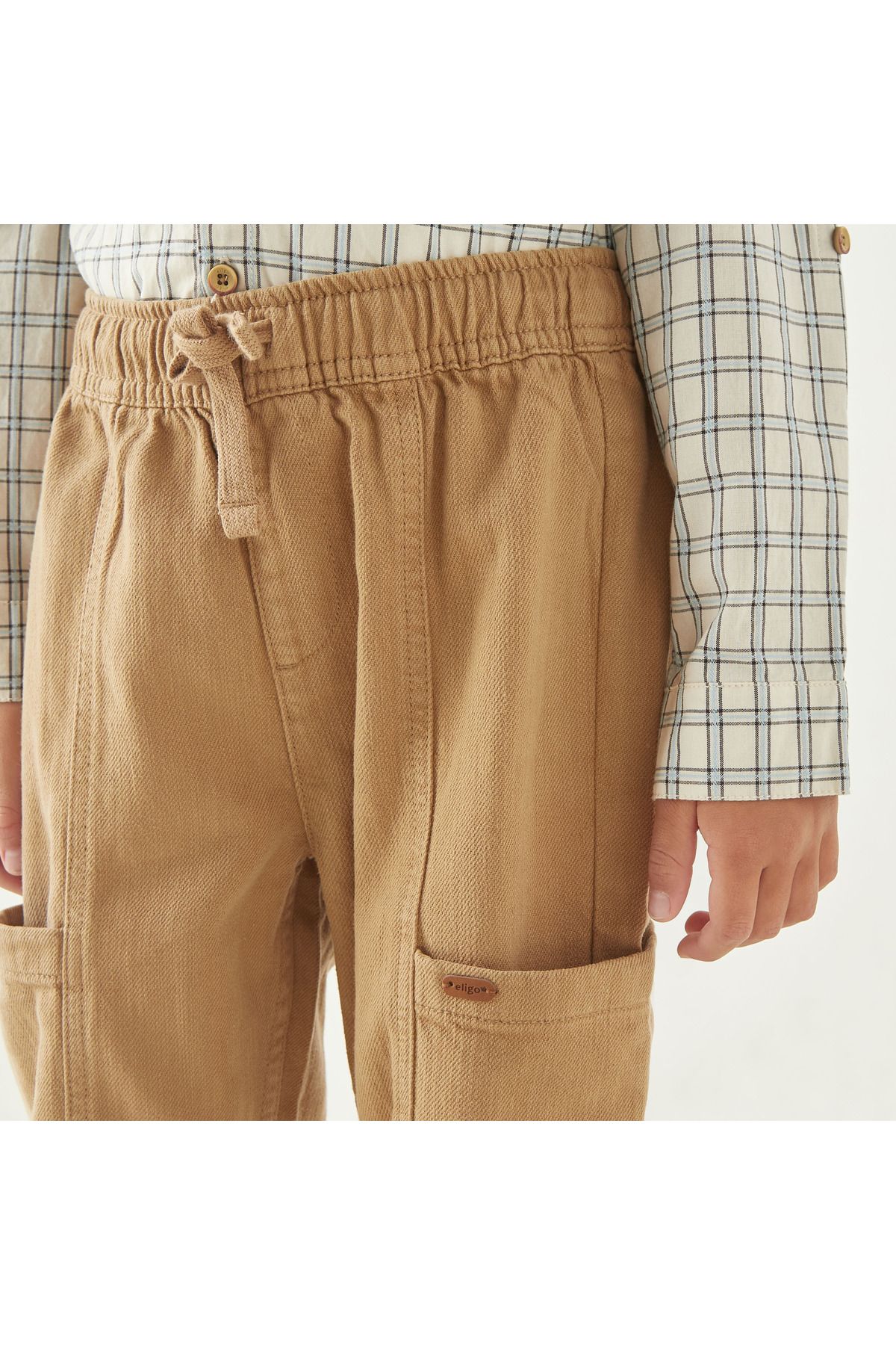 ELIGO-Textured Pants with Drawstring Closure and Pockets 4