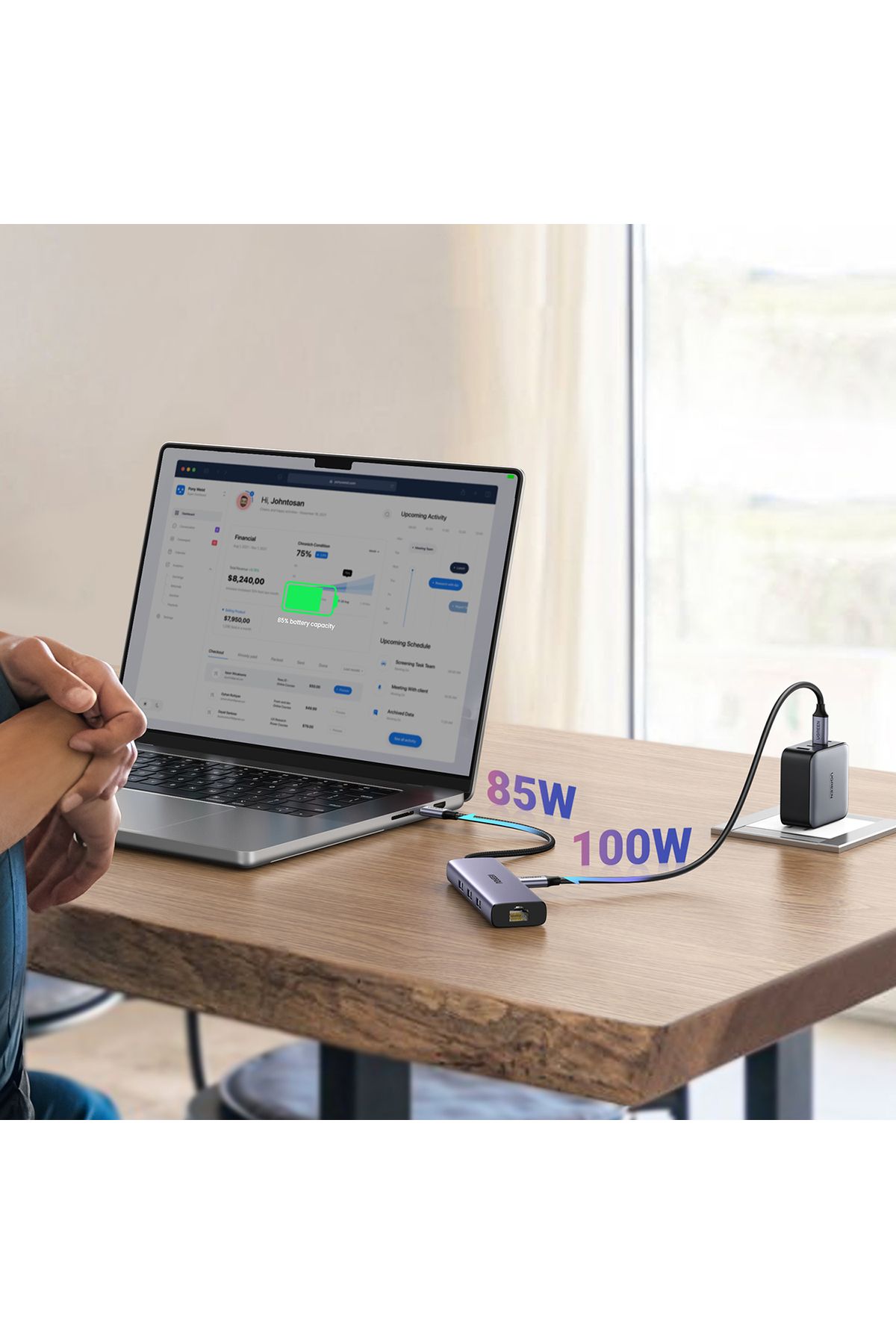 Ugreen-Adaptor HUB 6 în 1 USB-C - 3x USB-A 3.0 / HDMI / RJ45 / USB-C PD - gri 6