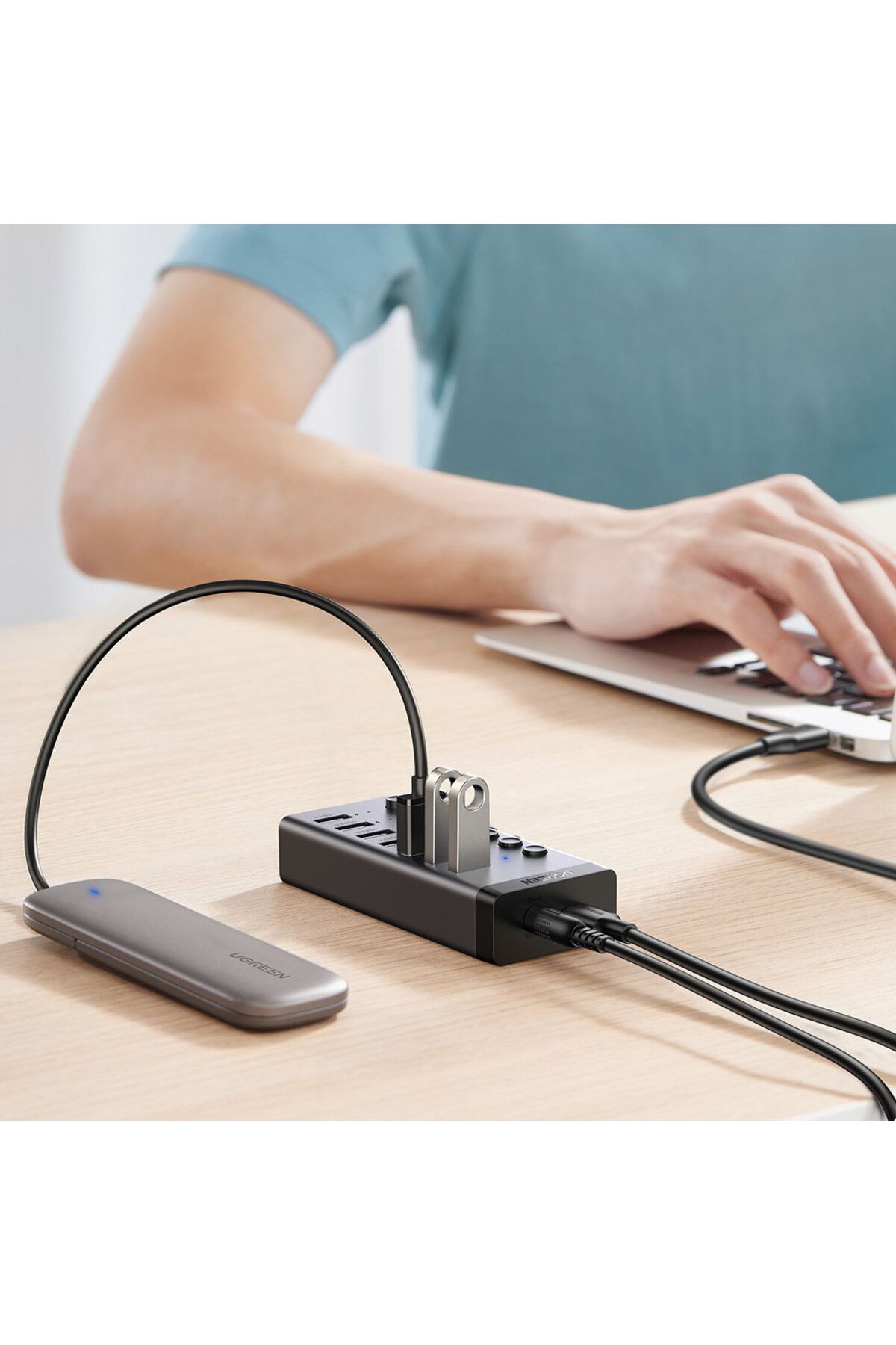 Ugreen-Splitter HUB USB-C multifuncțional 7 în 1 - 7x USB 3.0 PD DC 12V Gri 2