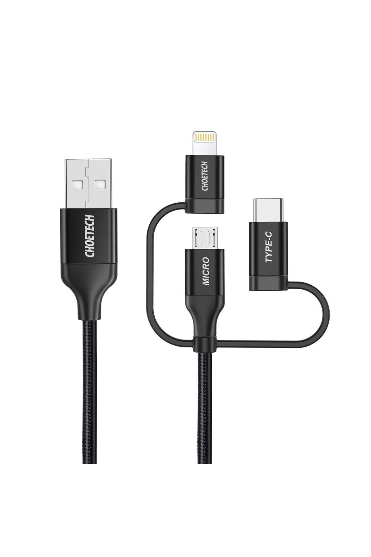CHOETECH-Cablu MFI Lightning USB Tip C Micro USB 3 în 1 1,2 m Negru 2