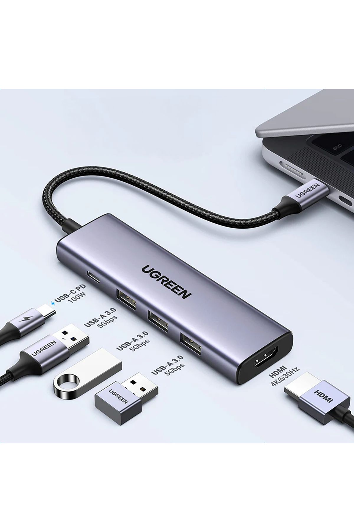 Ugreen-Adaptor HUB 5 în 1 USB-C - USB-C PD / HDMI / 3x USB-A 3.0 - gri 7
