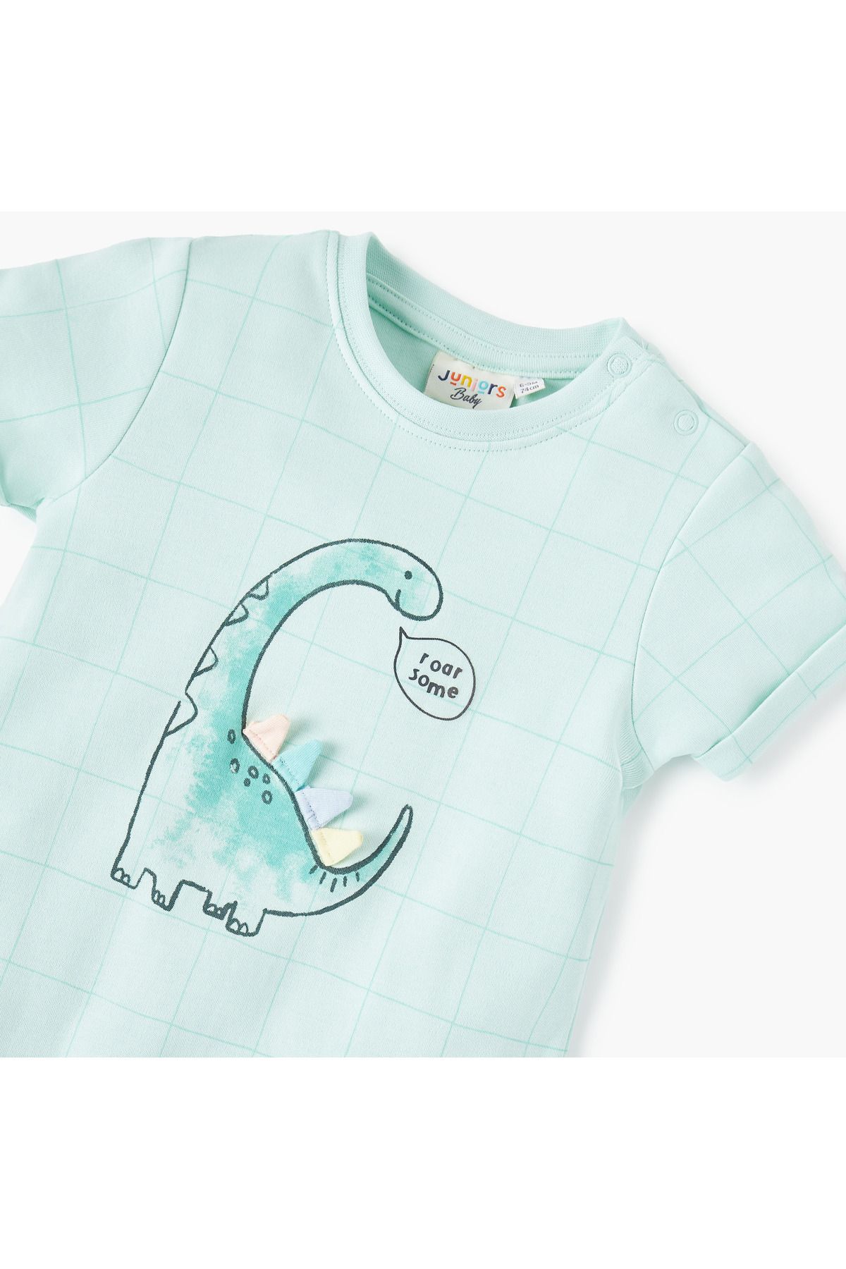 Juniors-Dinosaur Print Romper with Button Closure 3