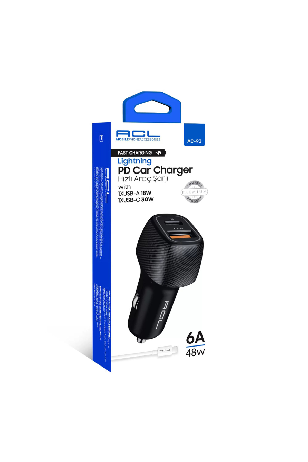 ACL AC-93 6A 48W Lightning Pd Oto Şarj Aleti | Hızlı Araç İçi