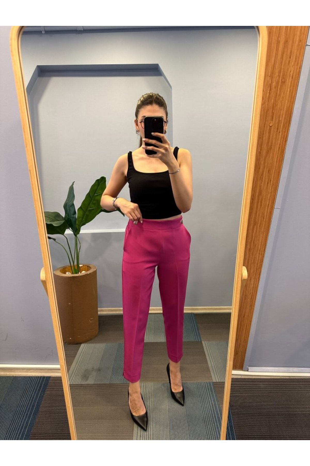 novafems-Buttoned Trousers with Elastic Waist 2
