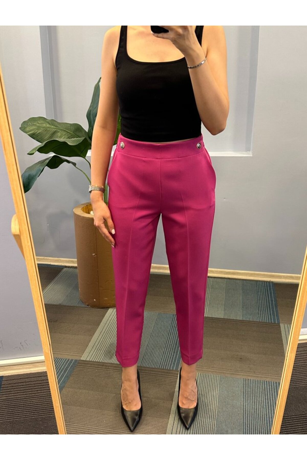 novafems-Buttoned Trousers with Elastic Waist 3