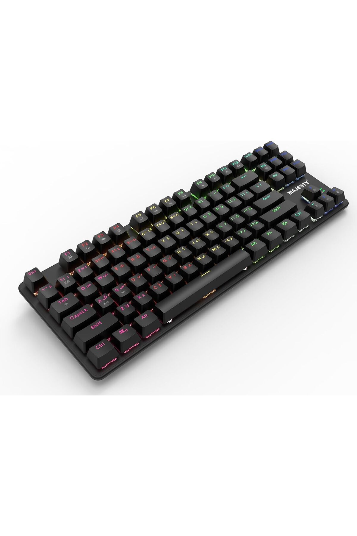 majesty-لوحة مفاتيح ألعاب ميكانيكية بـ 87 مفتاحًا، RGB، TKL، مفتاح Outemu أحمر، إضاءة باللغتين الإنجليزية والعربية 3