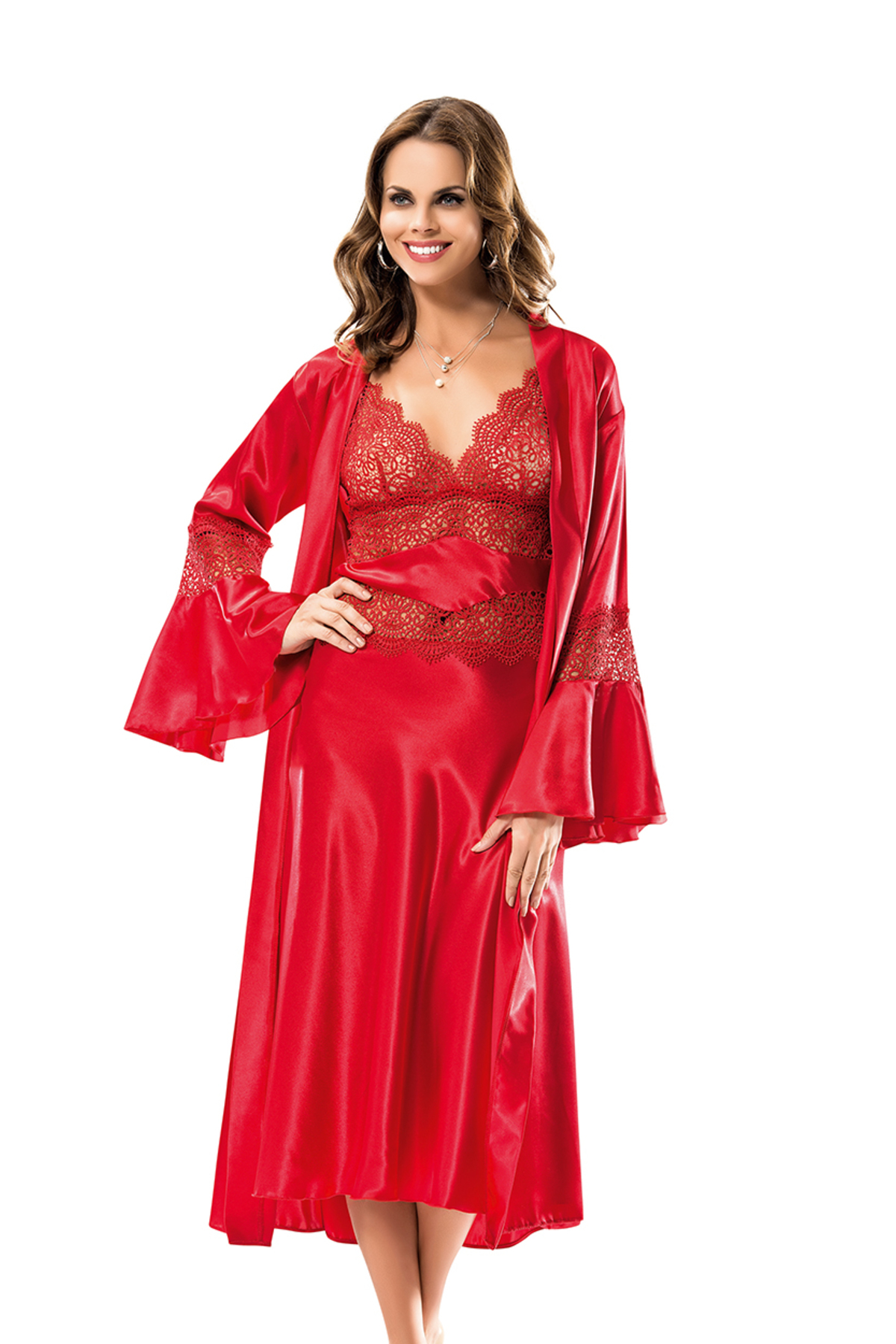 NightLove Kadın Uzun İkili Gecelik Takım 2078 MOONGİRL