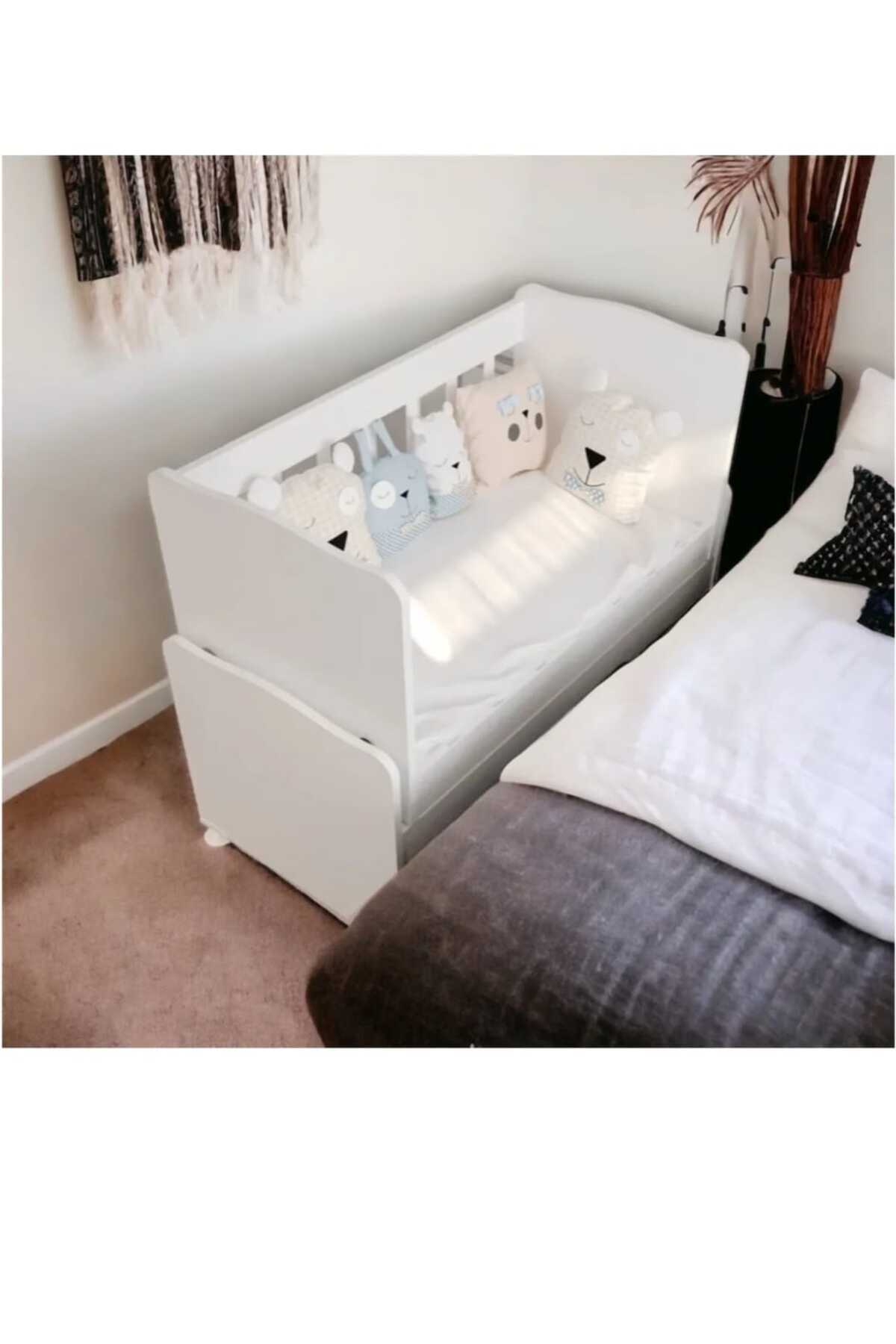 ardilla furniture Sallanır Çekmecesiz Anne Yanı Ahşap Bebek Beşiği Beyaz