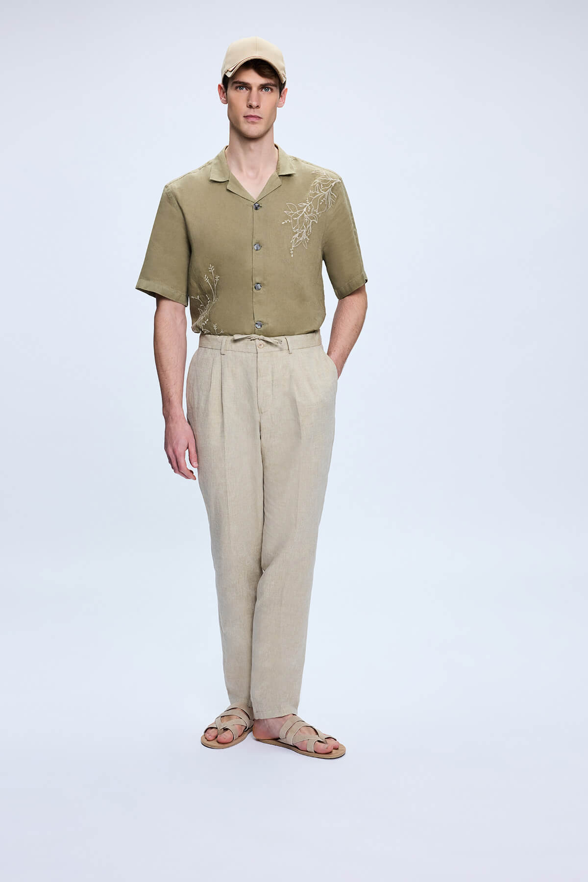 Hatemoğlu-Gray Regular Fit Side Pocket Linen Trousers 3