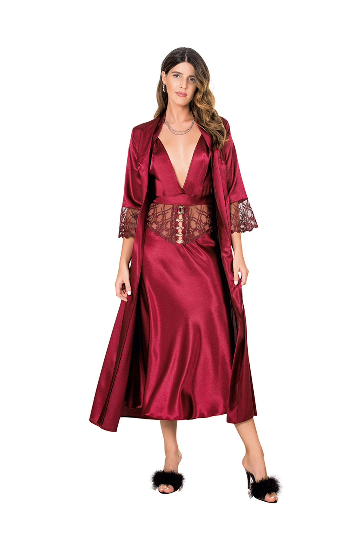 NightLove Kadın Uzun İkili Gecelik Takım 254 MOONGİRL