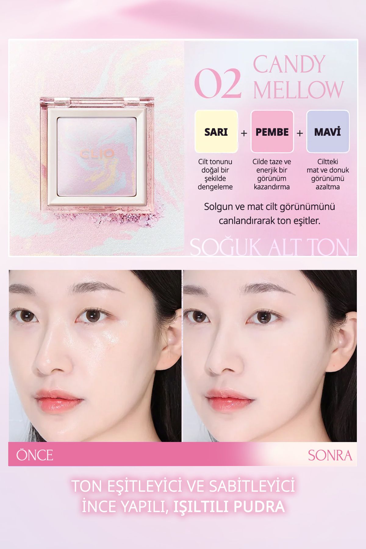 CLIO-Tone Equalizing & Fixing, Fine Structure, Shimmering Powder Light Setting Powder 02 Candy Mellow 2