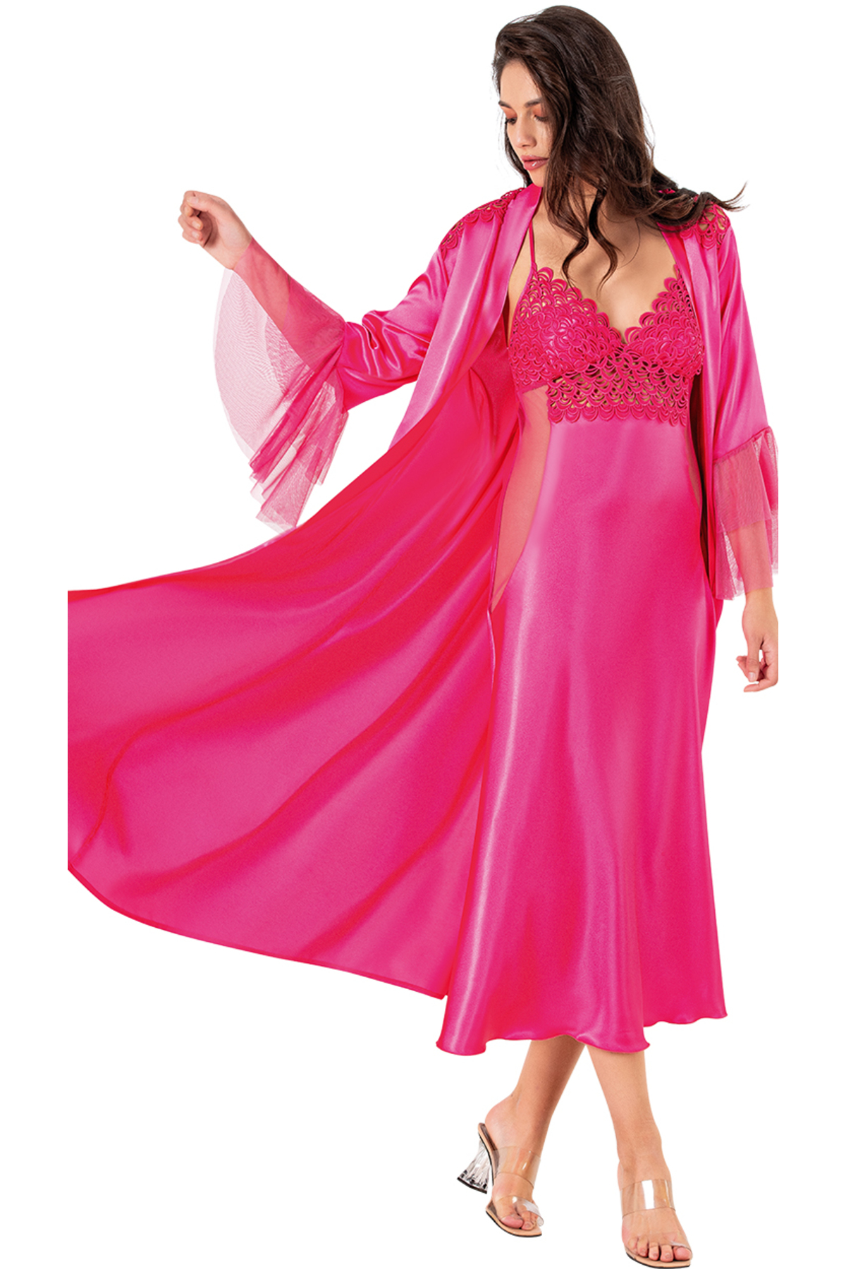 NightLove Kadın Uzun İkili Gecelik Takım 509 MOONGİRL