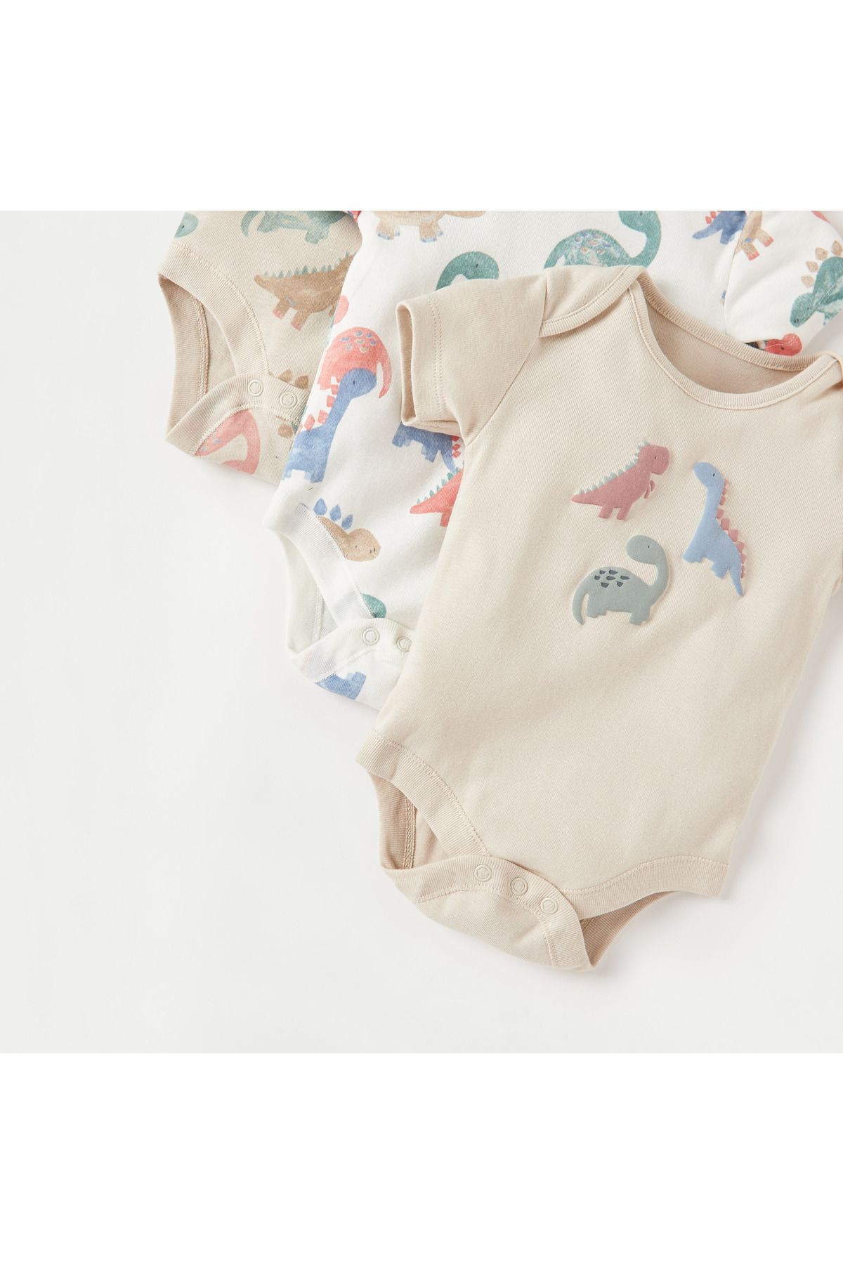 Juniors-Dinosaur Print Bodysuit with Short Sleeves and Button Closure - Set of 3 6
