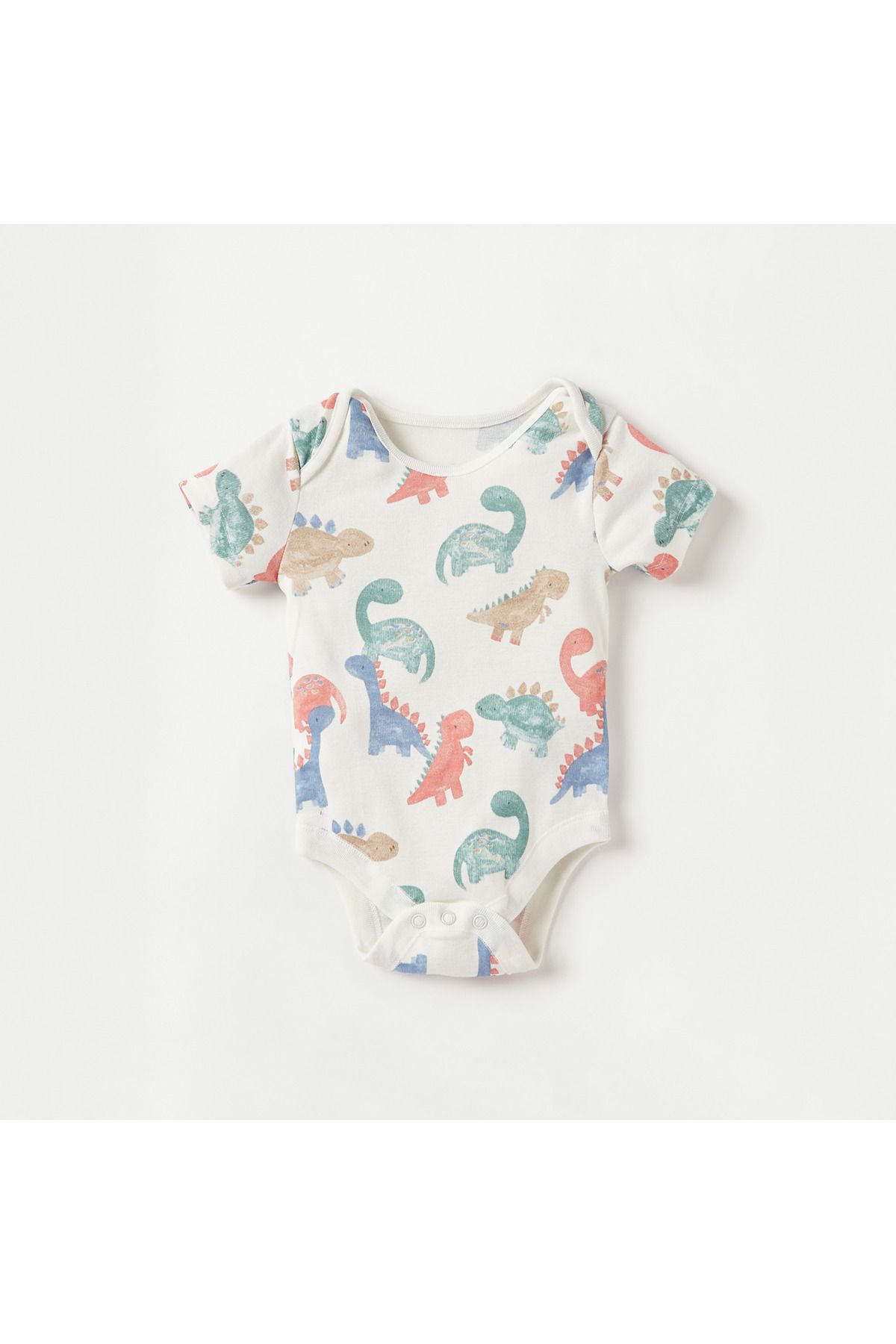 Juniors-Dinosaur Print Bodysuit with Short Sleeves and Button Closure - Set of 3 4