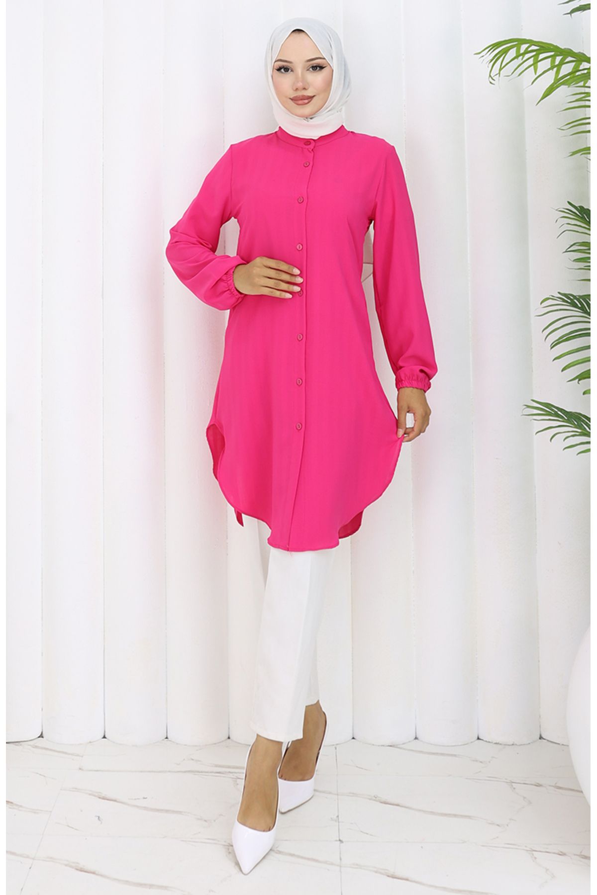 sefamerve-Buttoned tunic from the waist 3118-03 fuchsia 3