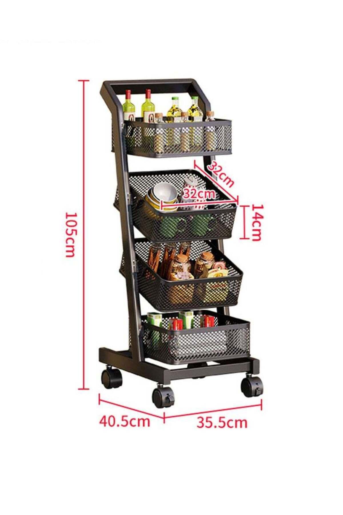 COOYA-4-Layer Storage Rack, Durable Metal Material, Flexible Movement with Wheels, Suitable for Kitchen 4