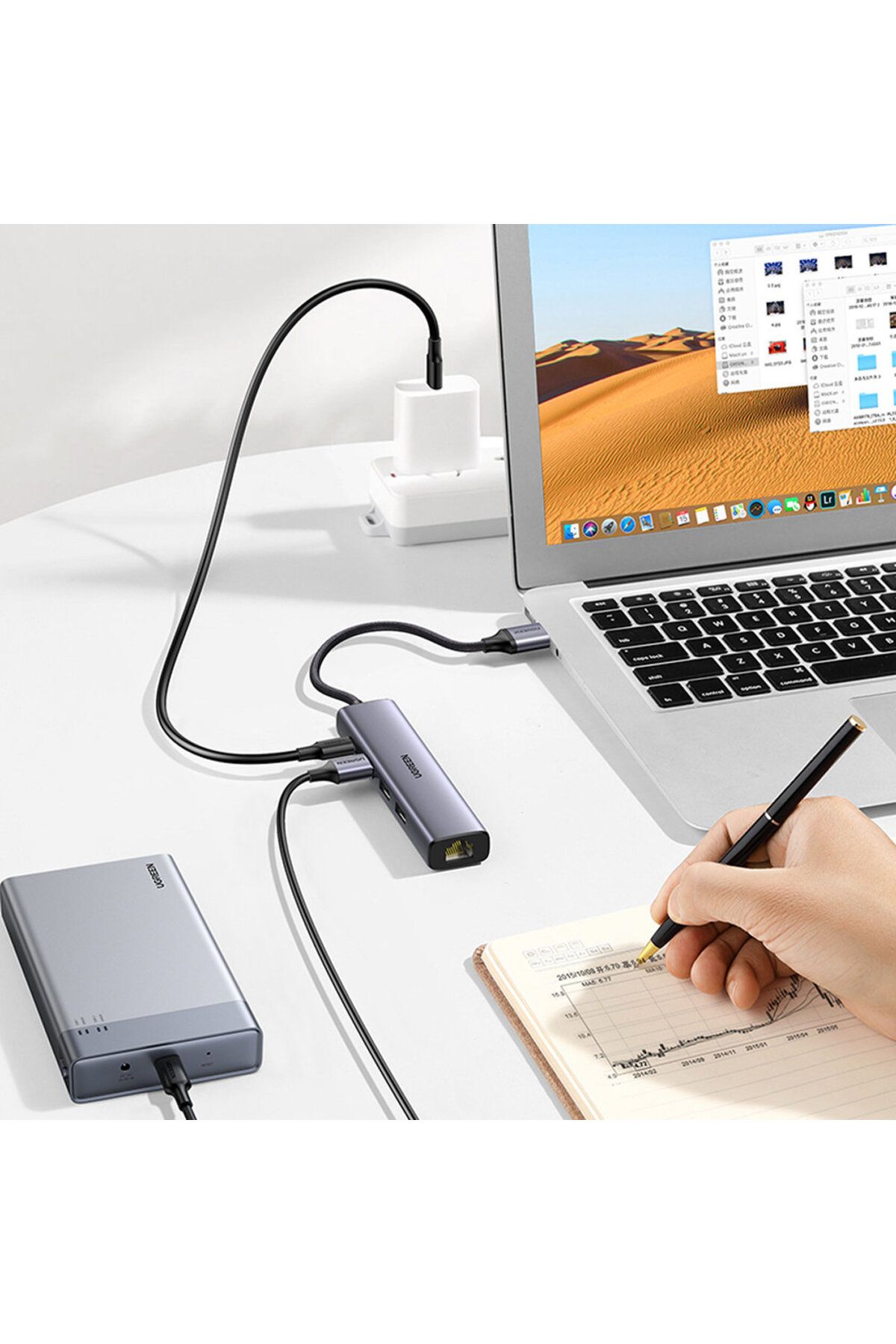 Ugreen-Adaptor HUB multifuncțional, splitter USB 3.0 - 3x USB Ethernet RJ-45 USB-C PD gri 11