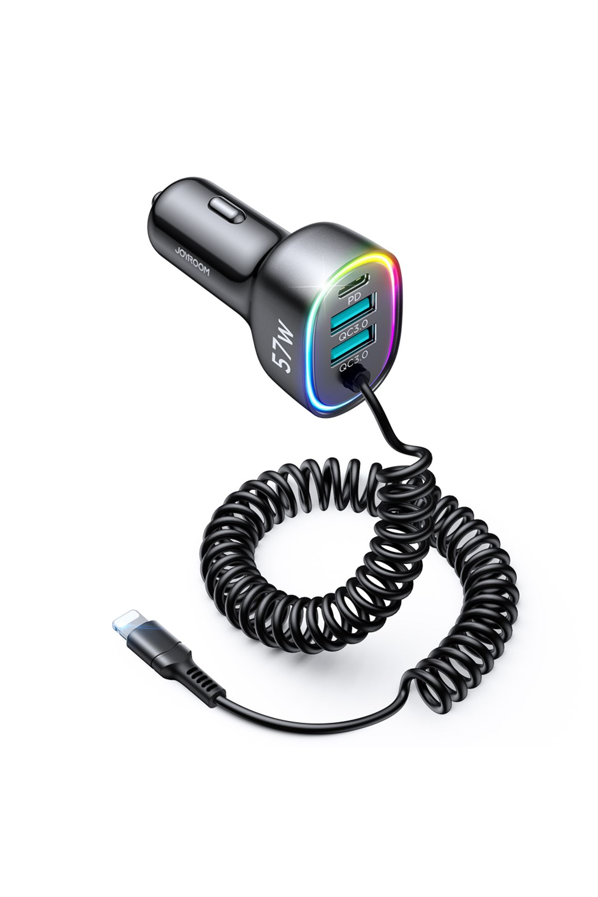 Joyroom-Încărcător auto rapid 4 în 1 USB-C PD 2x USB QC3 cu cablu Lightning 1,6 m 57 W negru 2