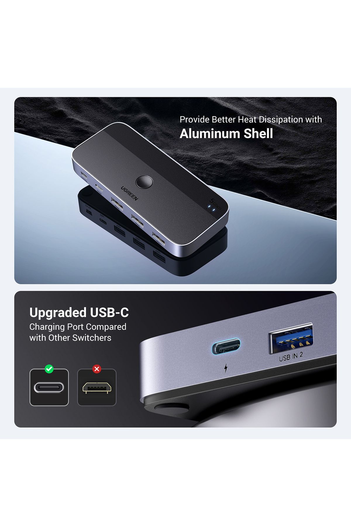 Ugreen-Switch 2 în 4 pentru 2 computere USB 3.0 + 2x cablu USB-A negru 4