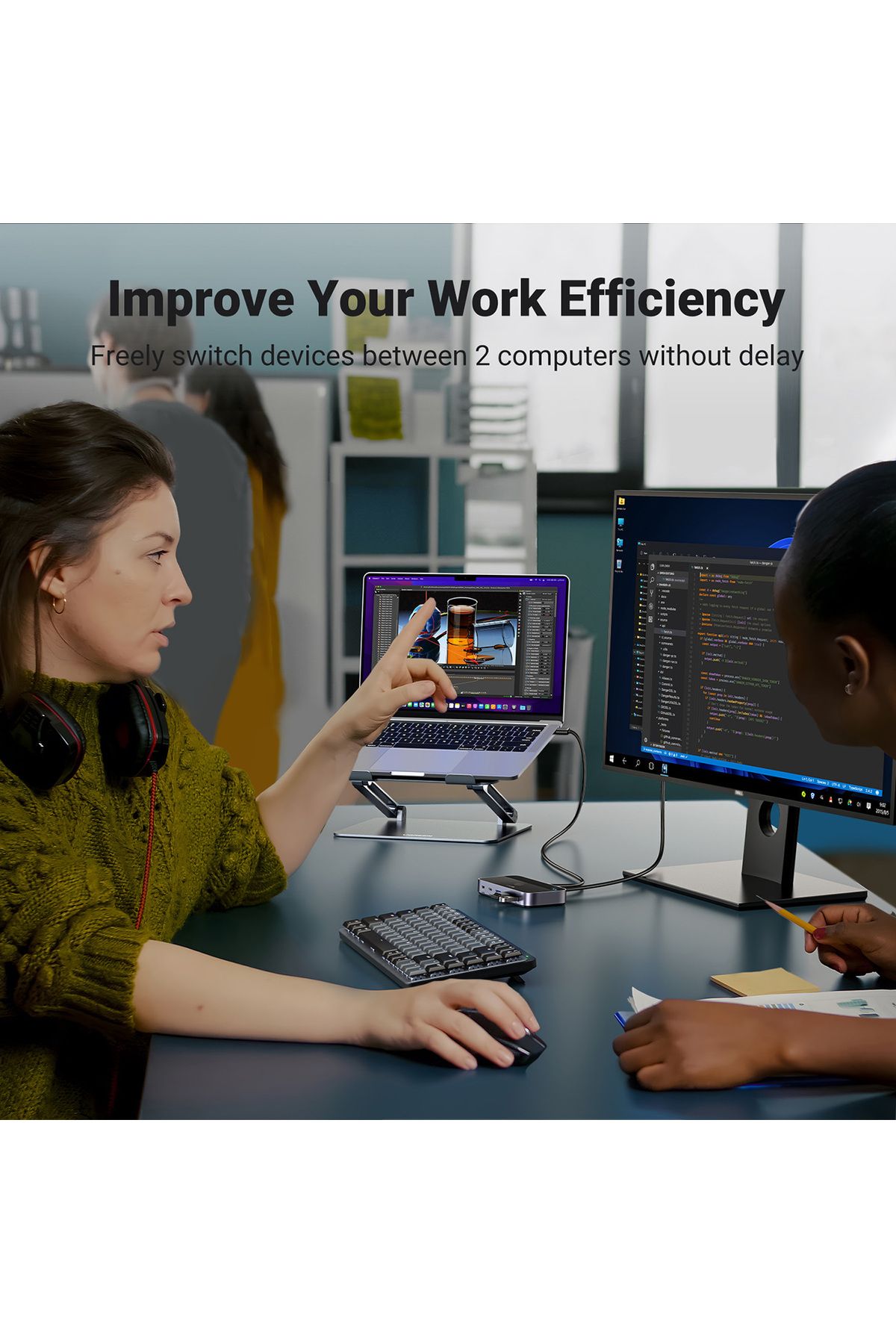 Ugreen-Switch 2 în 4 pentru 2 computere USB 3.0 + 2x cablu USB-A negru 8