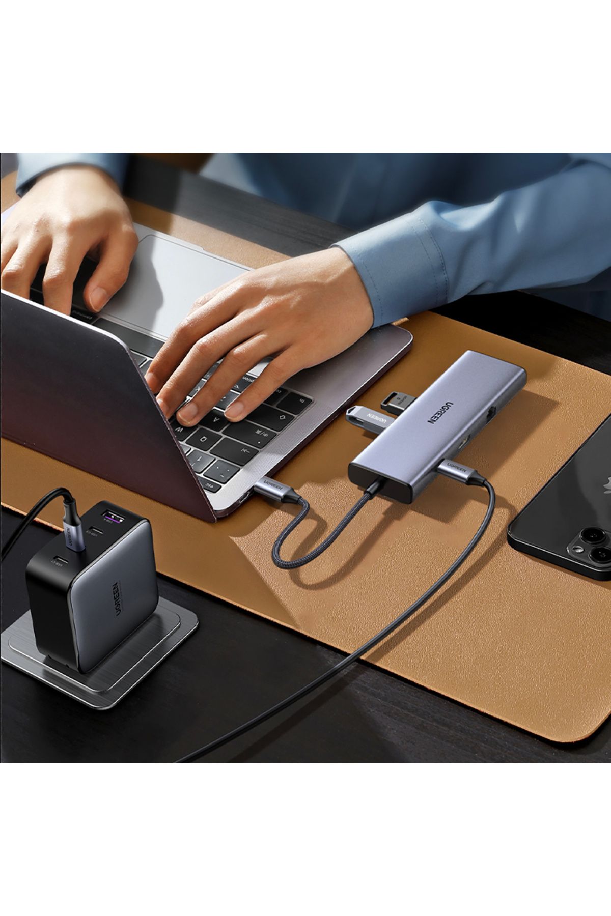 Ugreen-Adaptor HUB USB-C - 3x USB-A 3.0 / HDMI / VGA / RJ45 / SD / cititor card TF / USB-C PD - gri 8