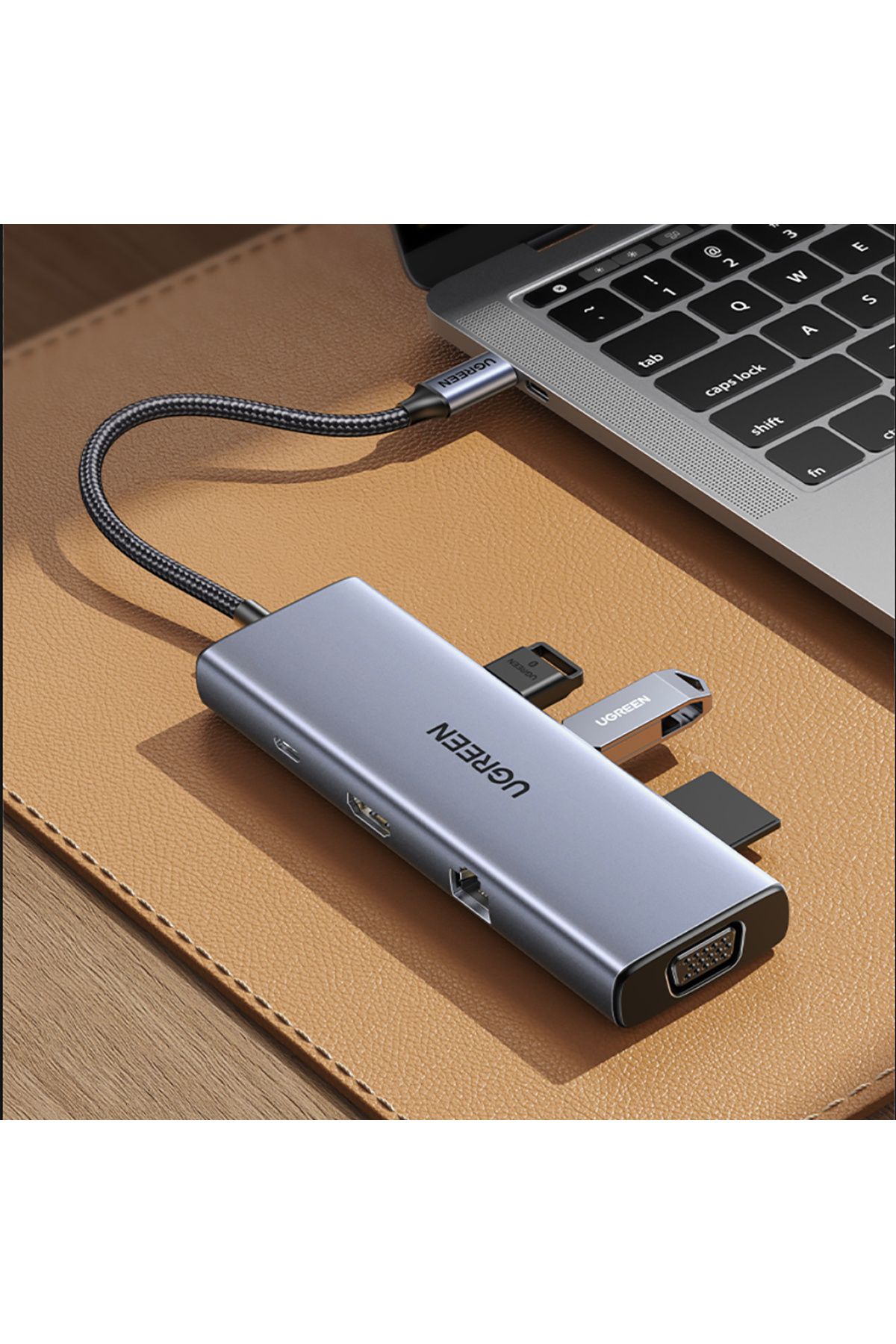 Ugreen-Adaptor HUB USB-C - 3x USB-A 3.0 / HDMI / VGA / RJ45 / SD / cititor card TF / USB-C PD - gri 2