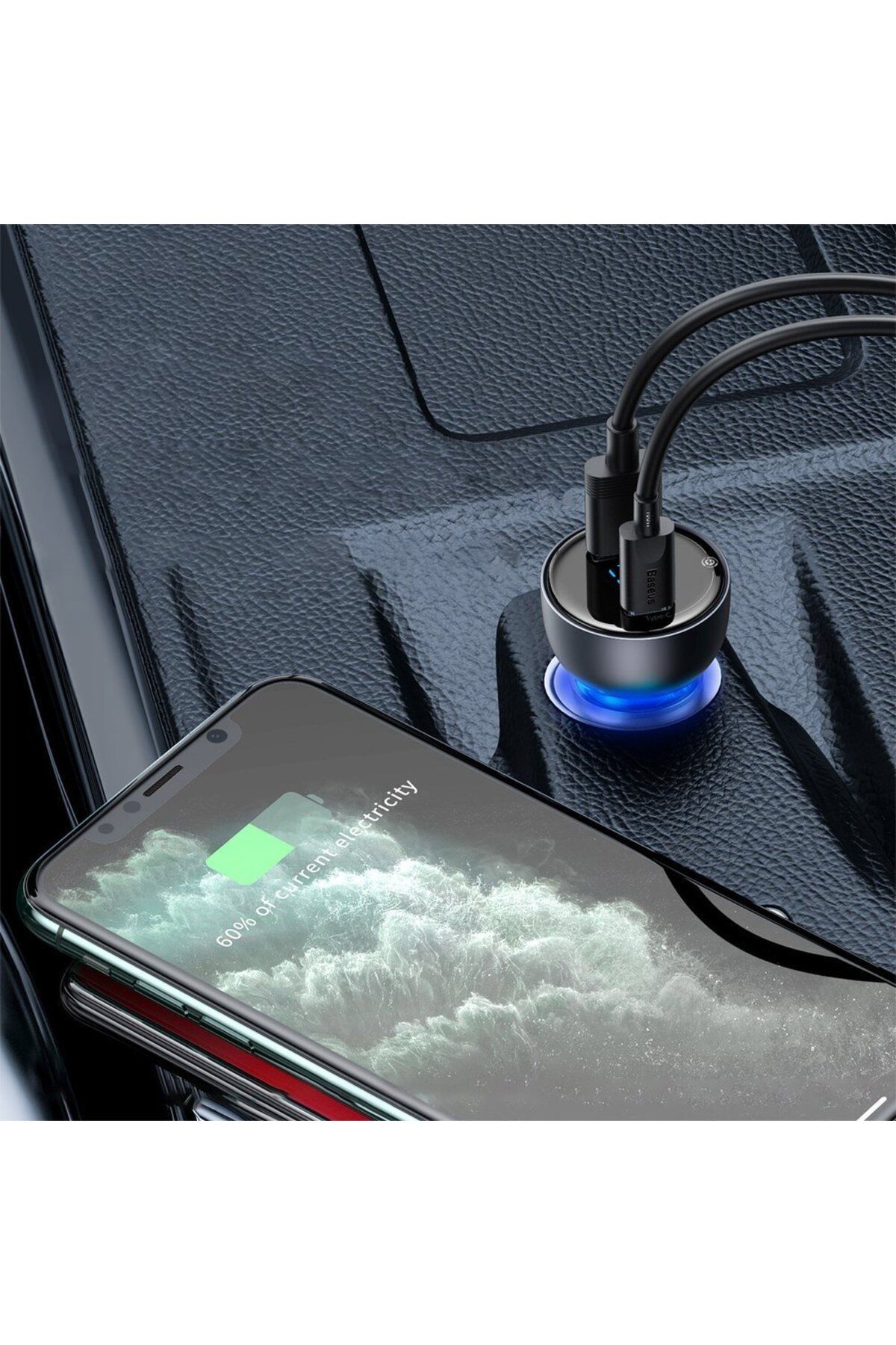 Baseus-Încărcător auto USB USB-C 65W 5A SCP QC PD Ecran LCD + Cablu USB-C Gri 11