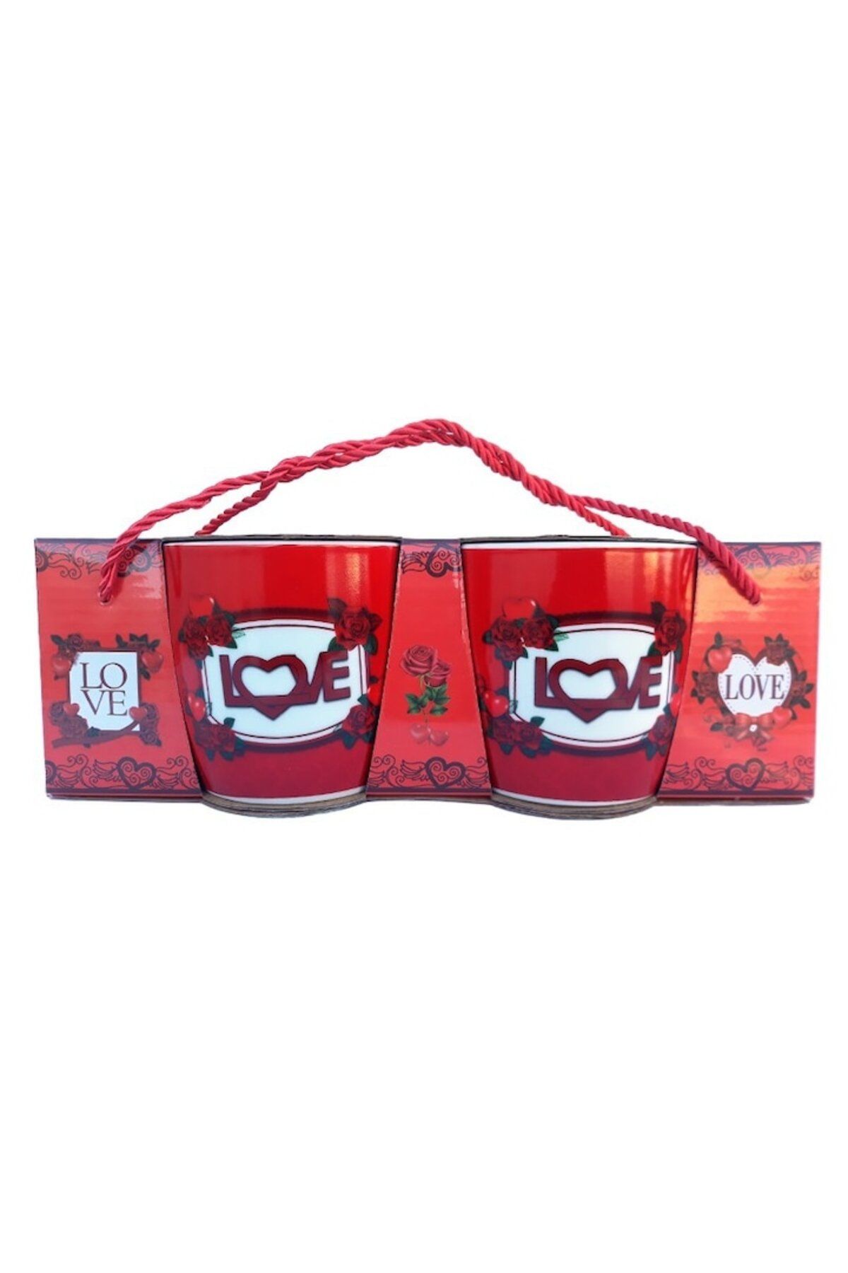 OEM-Set 2 cups with hearts and text 'Love', packed in box with string handle, 150ml 3