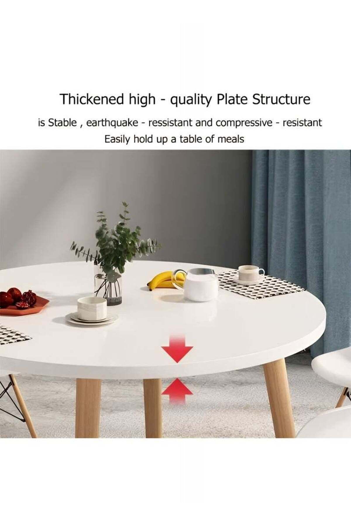 Taimi-4-Piece Dining Set, White Round Table 80x80x73cm with 3 Elegant White Chair Soft Padded Seats 5