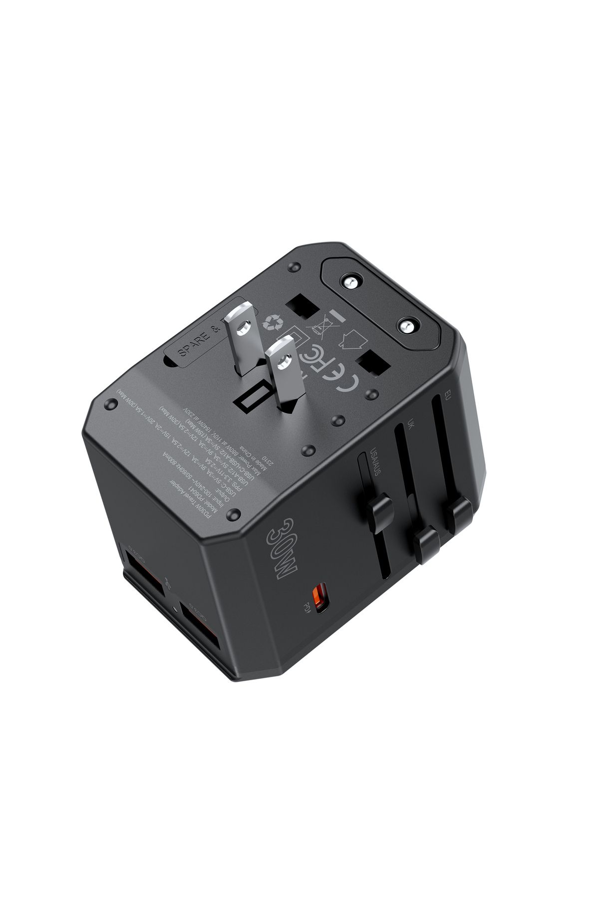 CHOETECH-Încărcător universal de călătorie USB-C 2x USB-A PD 30W mufe US EU UK AU negru 4